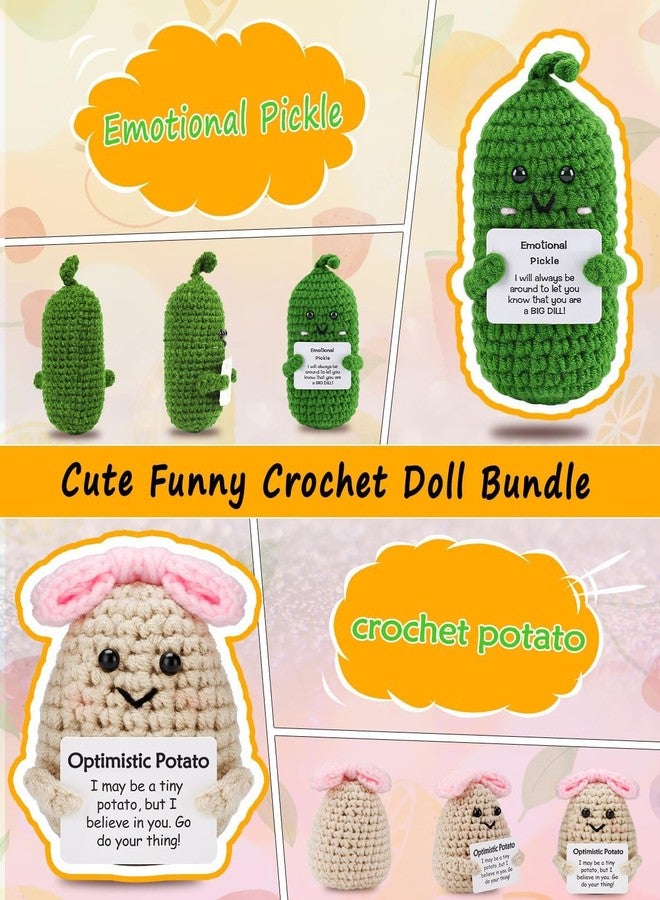 PinCute 2PCS Emotional Pickle Potato with Bow Gifts for Friend - Cute Funny Potato Crochet Doll Home Desk Decor - Gift for Women Wife Sister Birthday Valentines Christmas Anniversary - Image 5